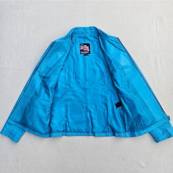 USA Teal Blue Leather Jacket - Picture 8 of 12